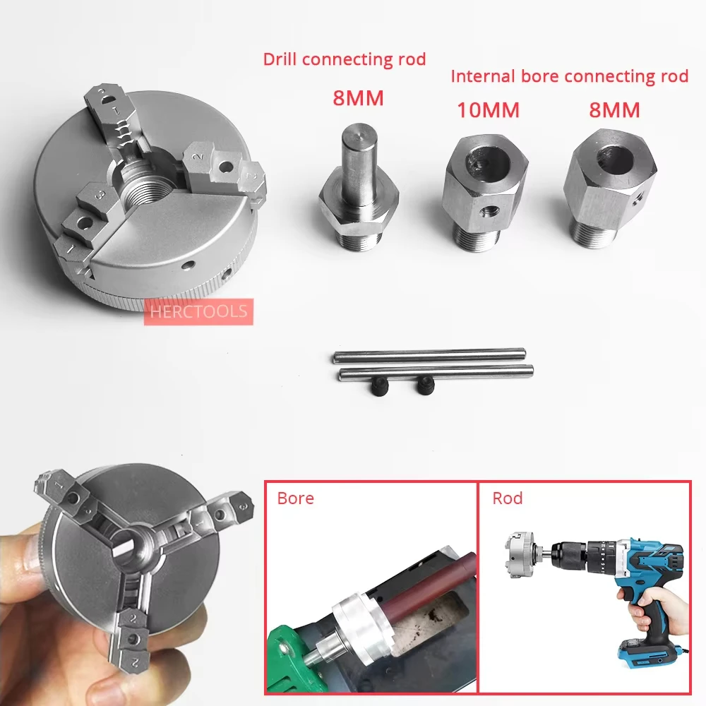 50mm Mini Self-Centering Three Jaw Chuck, Aluminum Alloy Lathe Chuck for Bench Grinder & Electric Drill, Precision Woodworking