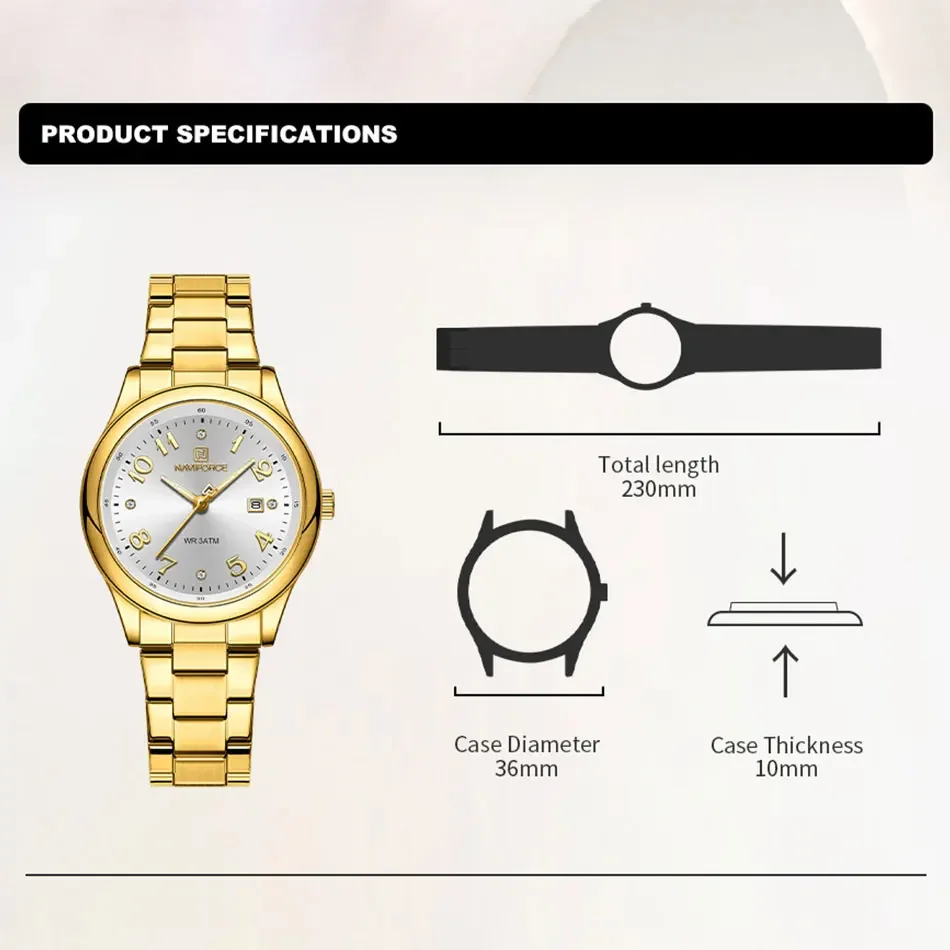 NAVIFORCE Luxury Women Watches Classic Silver Stainless Steel Waterproof Quartz Watch for Women Dress Wristwatch Female Relogio