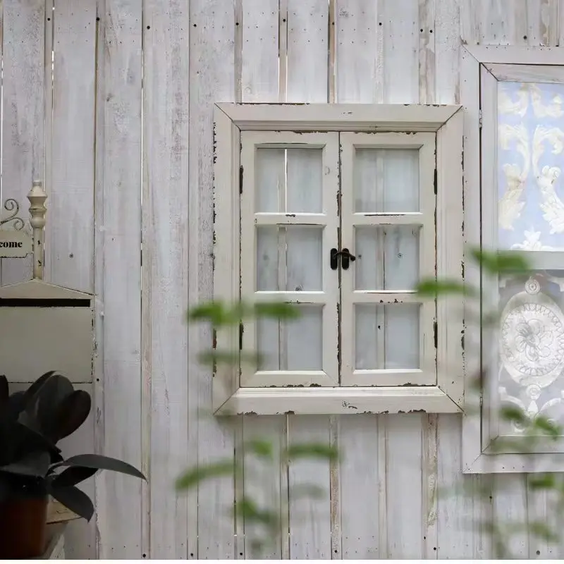 Farmhouse White Faux Window, Rustic Wood Glass Wall Decor