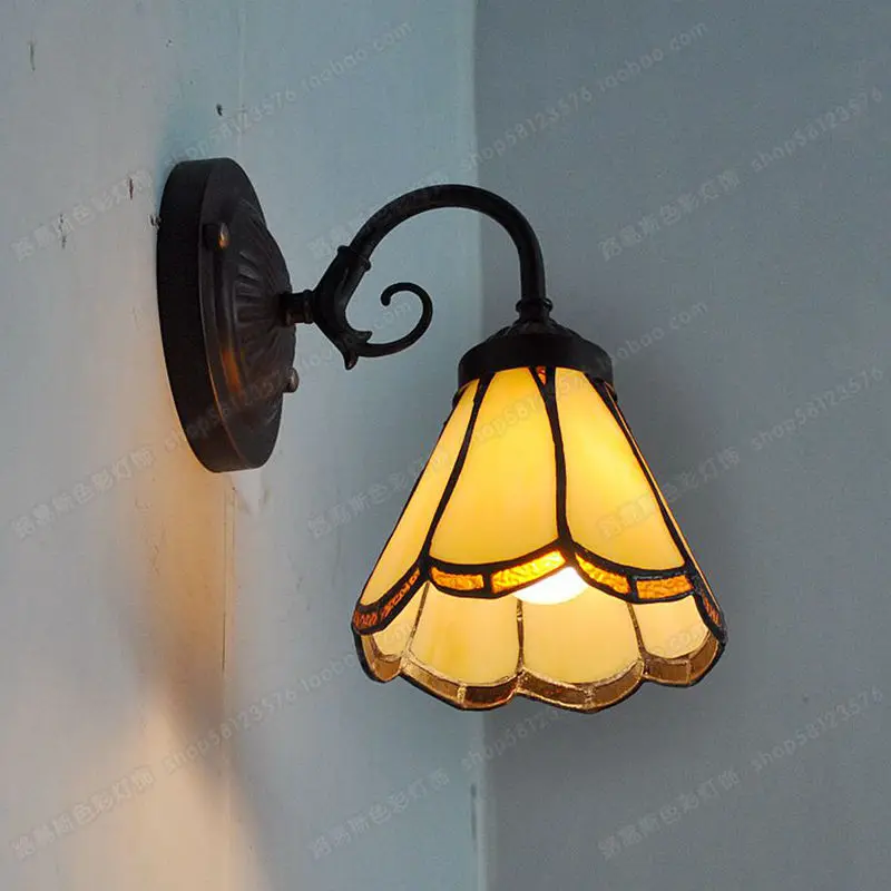 

European Style Retro Glass Small Wall Lamp Tiffany Bathroom Mirror Front Lamp Balcony Corridor Simple Modern Lighting E14 Led