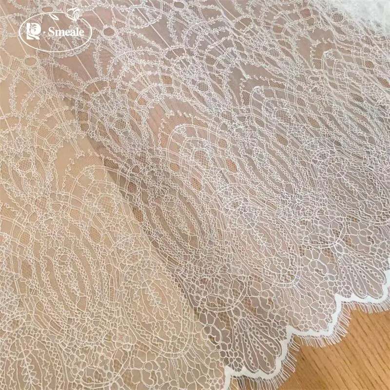 3Meter.White Thin Gauze Soft Eyelashes Lace Fabric.Luxury Evening Dress French Lace.Advanced Customization Bridal Wedding Fabric
