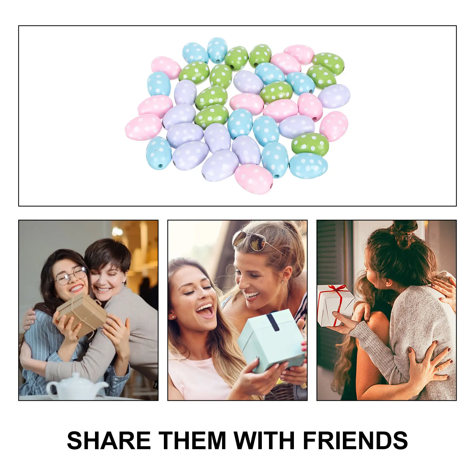 

40Pcs Wooden Easter Beads DIY Stringing Beads for Handmade Necklaces Bracelets Craft Holiday Decoration Supplies