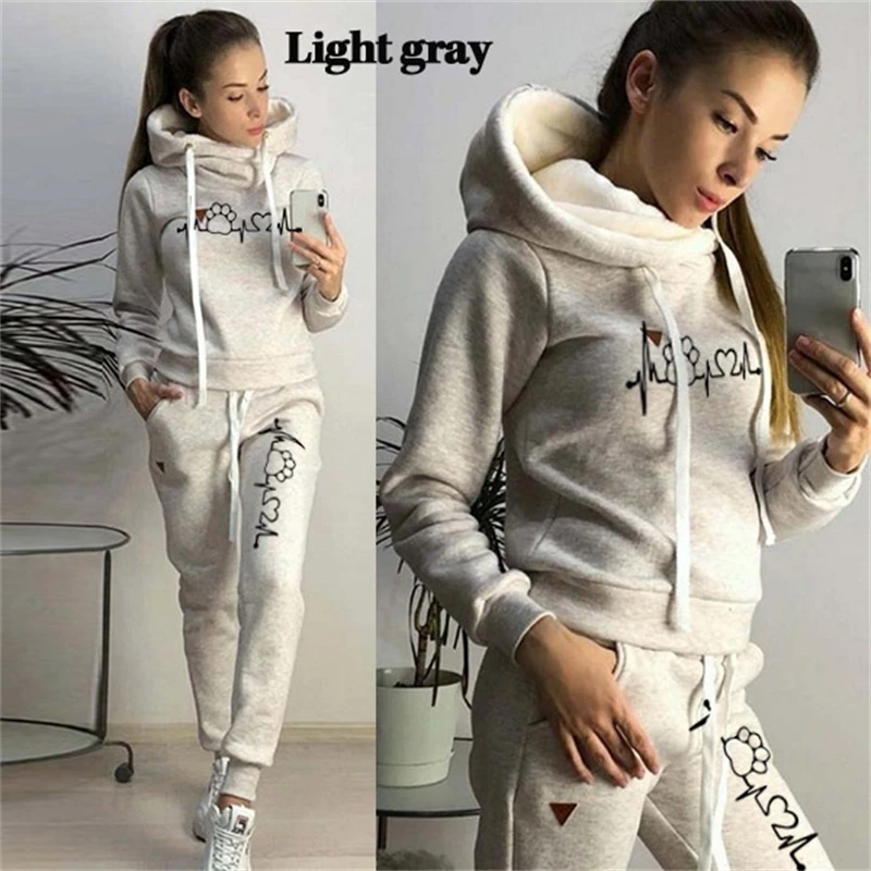 Fashion Women Track Suits Sports Wear Jogging Suits Ladies Hooded Tracksuit Set Clothes Hoodies+Sweatpants Sweat Suits