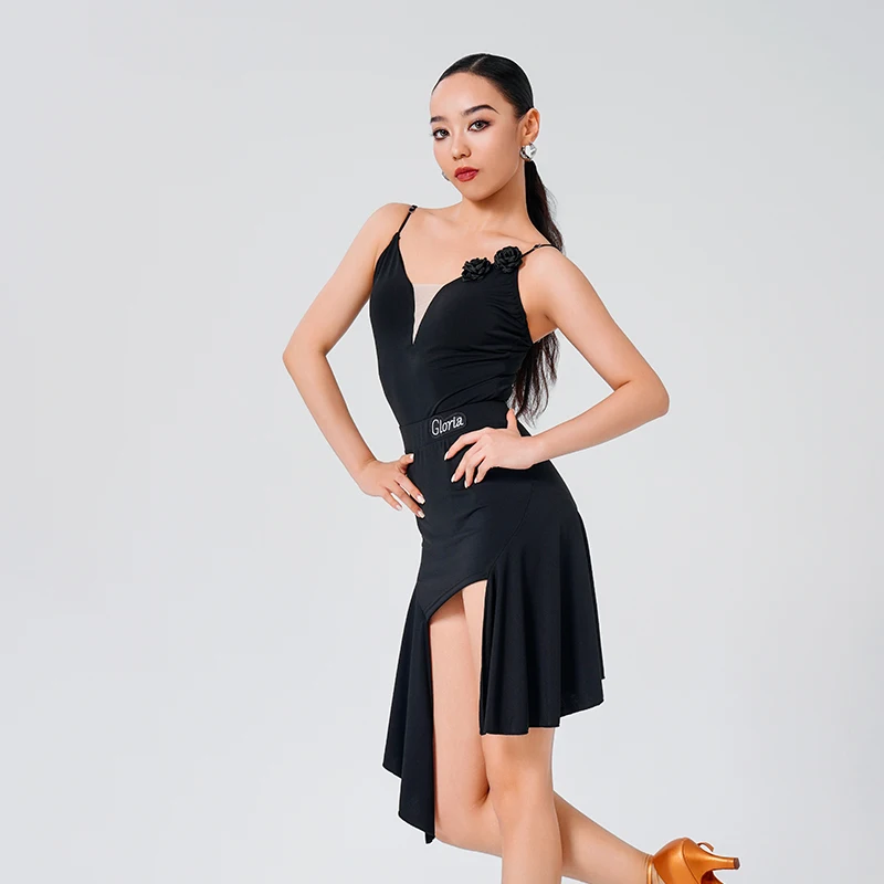 Nuovo costume da ballo latino da donna nero sexy set da performance dimagrante tango cha cha samba rumba vestito da pratica professionale