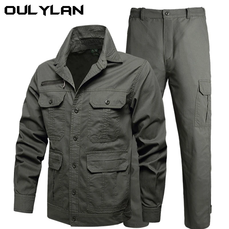 Men's long sleeve jacket pants suit overalls cotton labor protection shirt welding auto repair uniform new summer thin