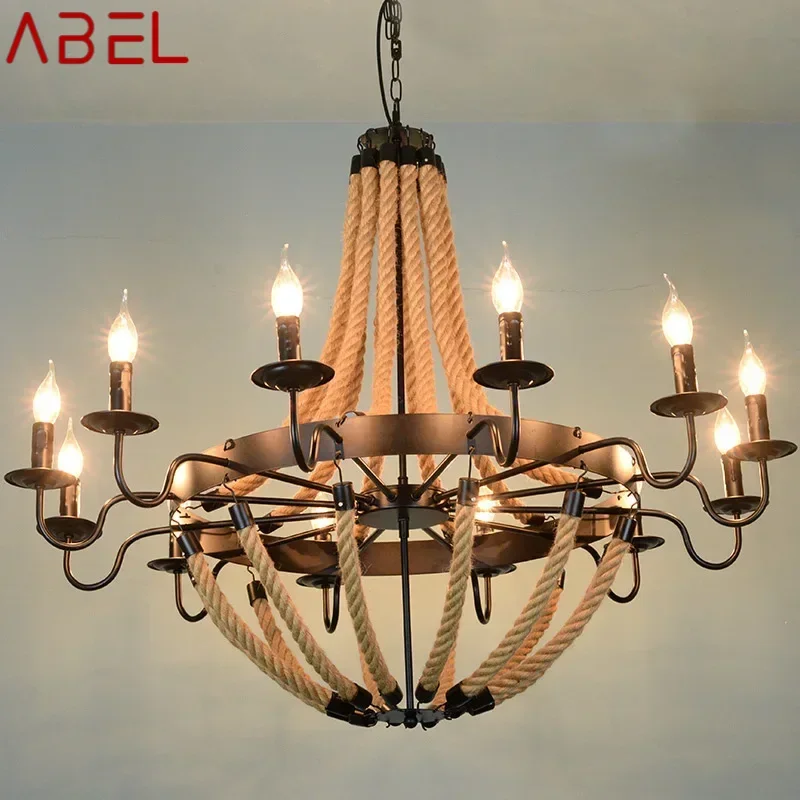 ABEL American Style Retrohemp Rope Chandelier Nostalgic Loft Industrial Style Internet Cafe Restaurant Hot Pot Sho Chandelier