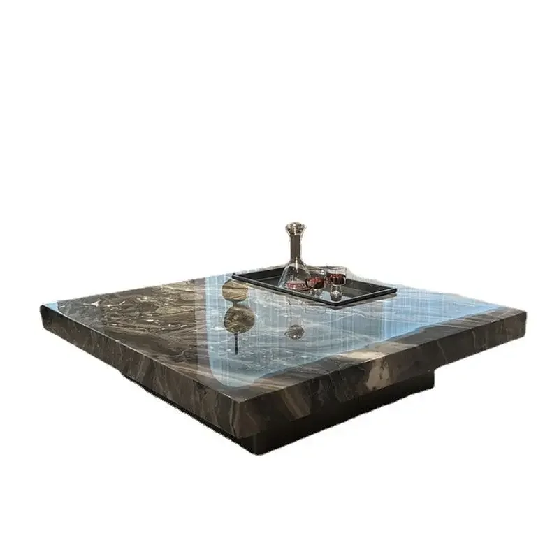 

Italian crystal rock slab modern tea table living room square light luxury household small apartment high end suspension