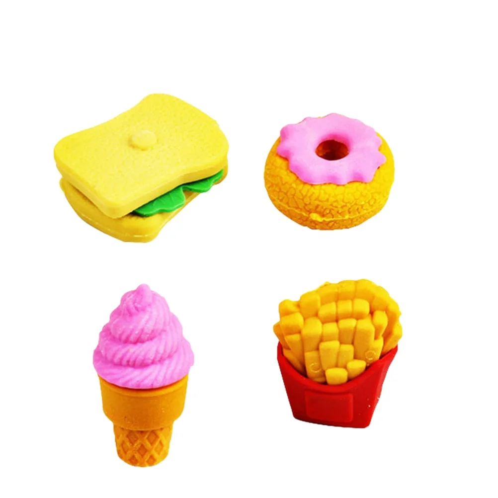 4 個の漫画の食べ物の形をしたかわいい子供たちの文房具学用品パーティーの記念品誕生日プレゼント子供のための教室の報酬