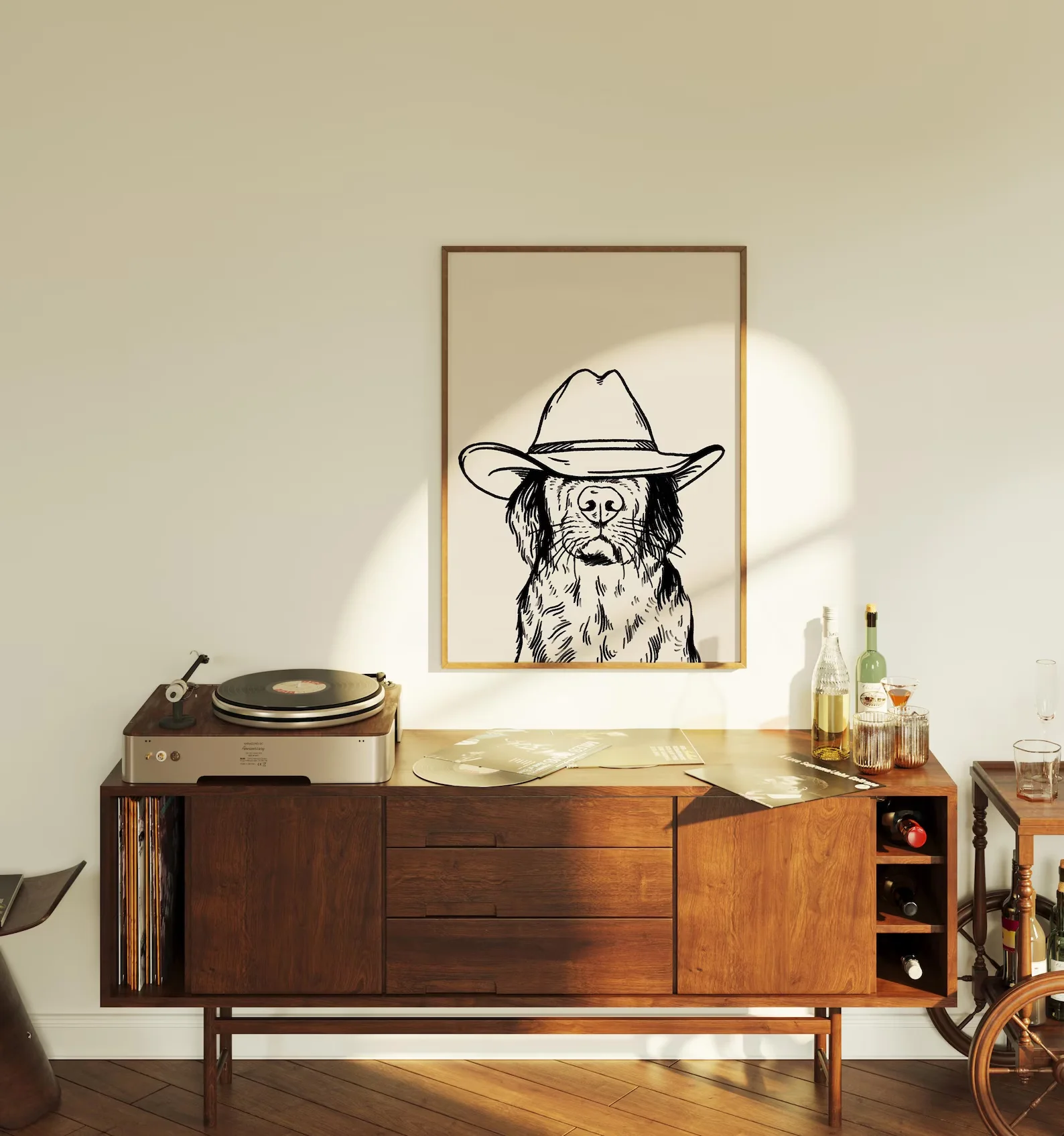 cool it cowboy art print retro print vintage art blue wall art dog western dog print trendy decor digital download