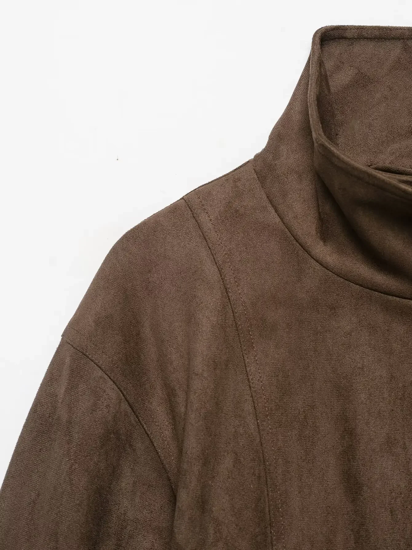 KONDALA Damen High-Street-Jacke Elegante Kunstwildleder-Jacke mit Gürtel und Stehkragen Neue 2026 Herbst-Winter Pendler-Damen-Kurzjacke – Detail 7