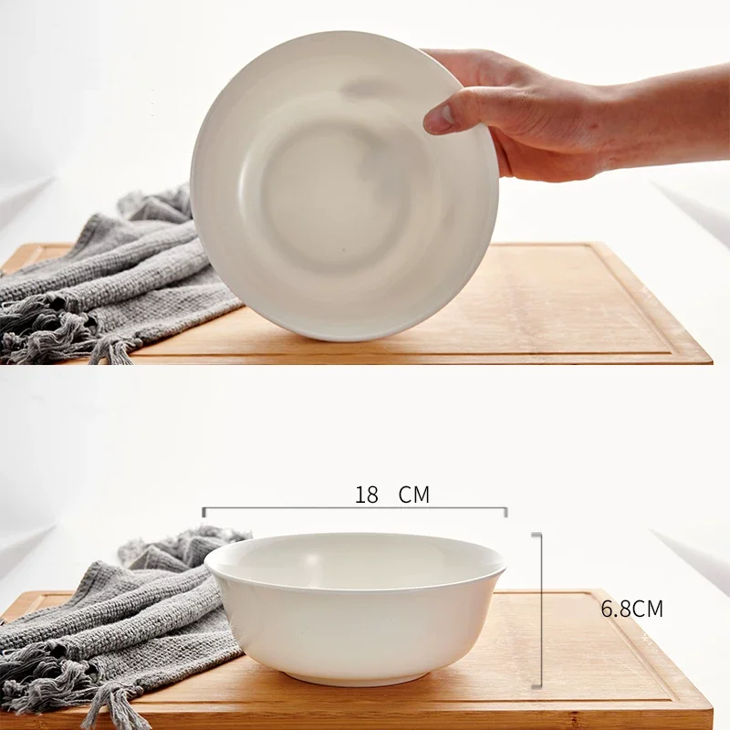 7 inch, white bone china, big ceramic serving bowl for rice & fish & salad, delicate container for food, for buffet and dinner