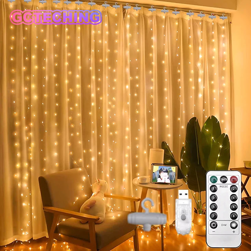 

Led Curtain Lights 8 Mode Christmas Window Fairy Light USB String Light for Bedroom Party Outdoor Indoor Wall Decoration