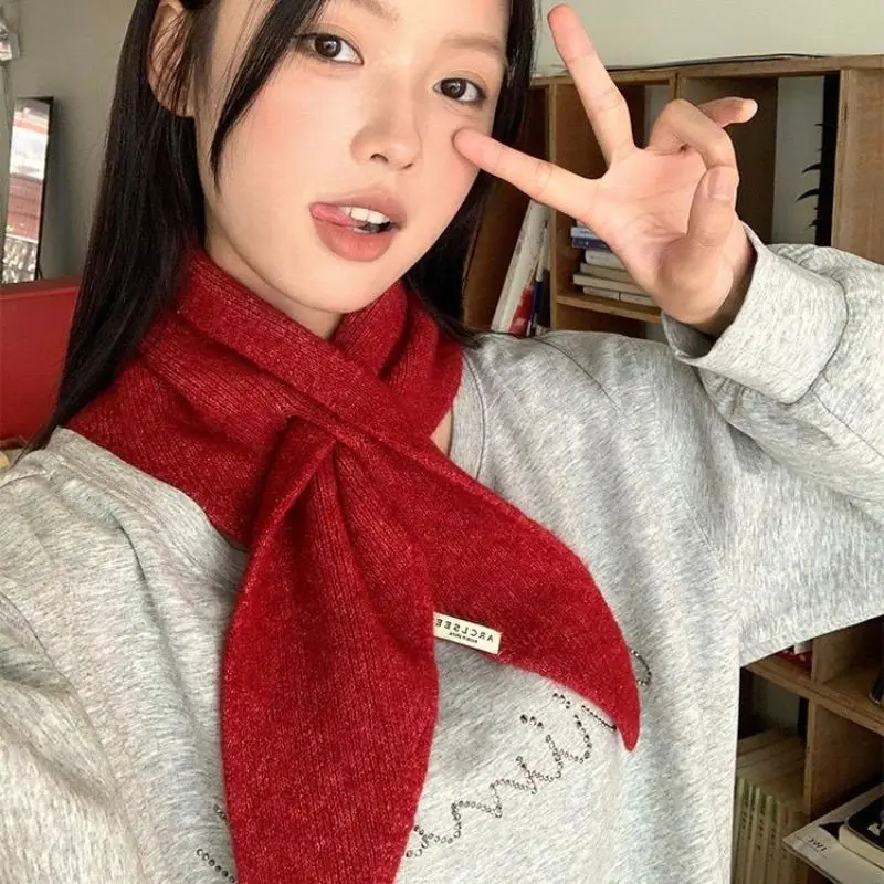 

Unisex Autumn Winter Neck Warm Triangular Scarf Warm Knit Scarf Ins Solid Color Versatile Shawl Outdoor Coldproof Ski Neckcheif