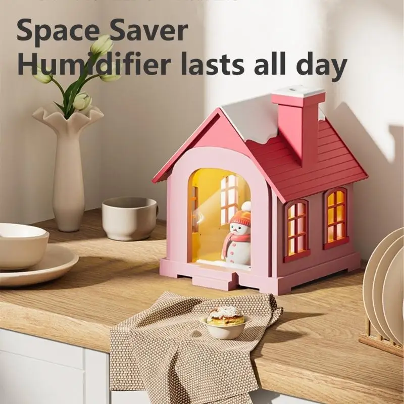 Y1UB Seasonal Snow House USB Humidifier 500ml Type C Charging with Warm and Color Changing Light Features for Both Genders