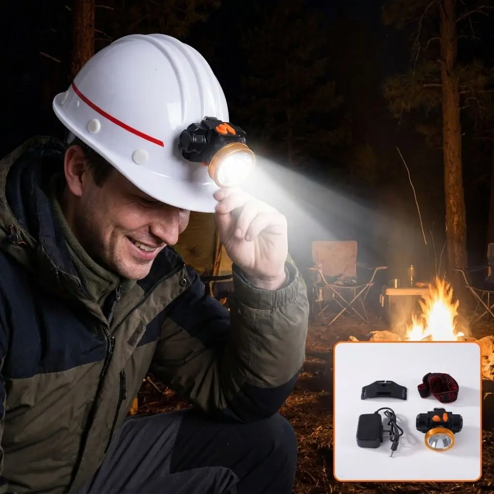 Rechargeable LED Mining Headlamp Long Runtime Waterproof Wearable Work Head Light Clip and Strap Dual Wear Large Battery