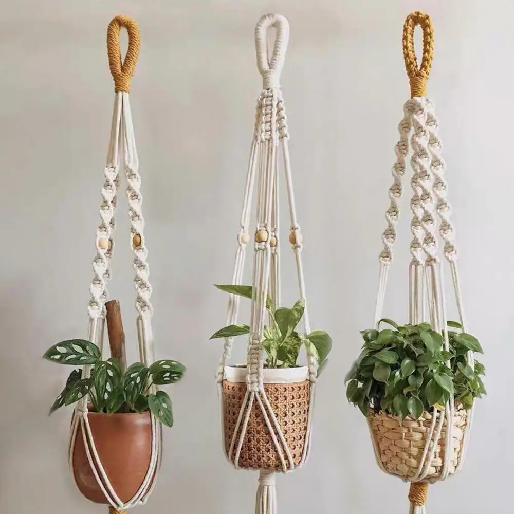 Macrame Woven Cotton Rope Plant Hanger, Net Flower Pot Holder for Indoor Outdoor Plants Boho Home Decor Supplies