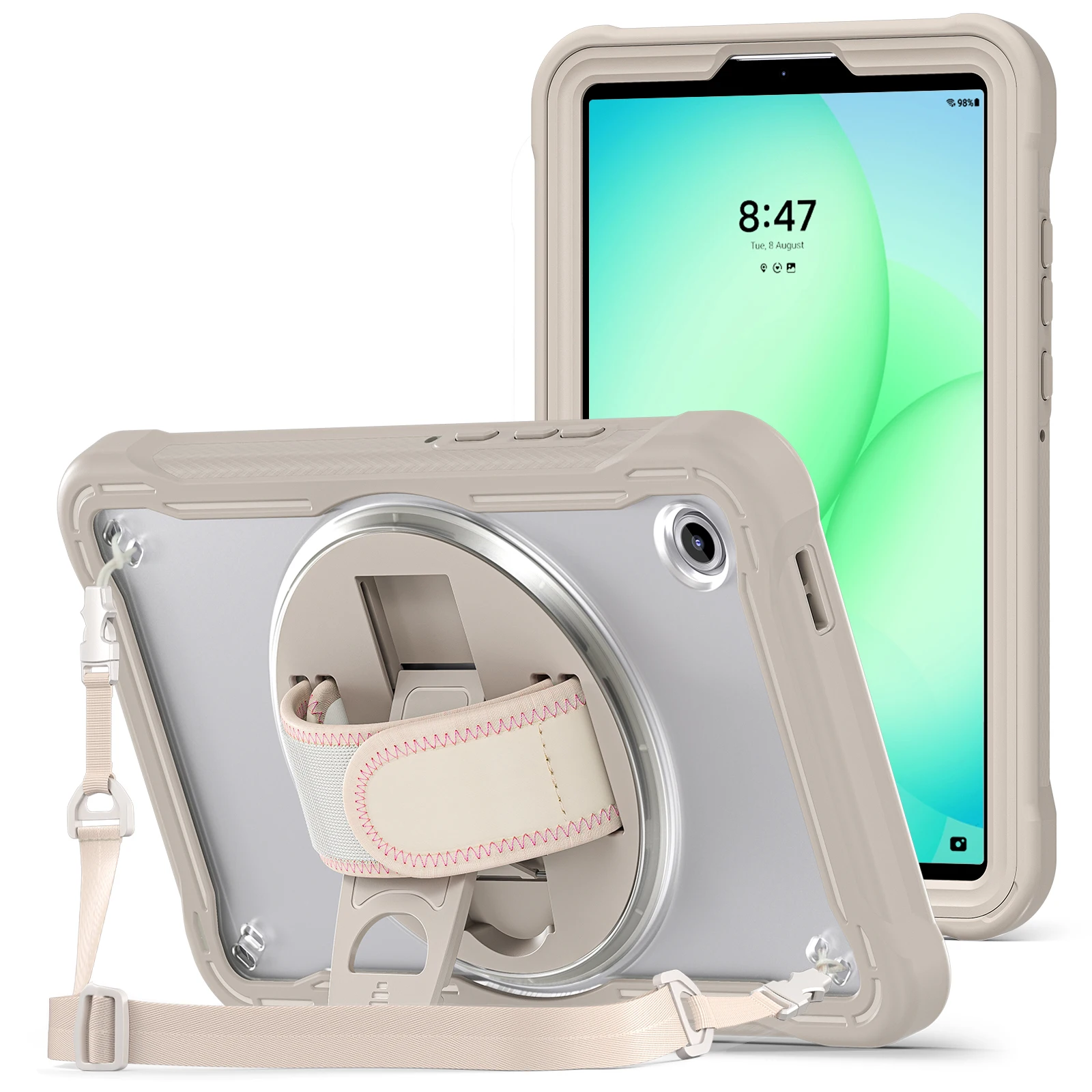 Clear Back Shockproof Stand Case For Samsung Galaxy Tab A11 SM-X133 X135 With Shoulder Strap Palm Band
