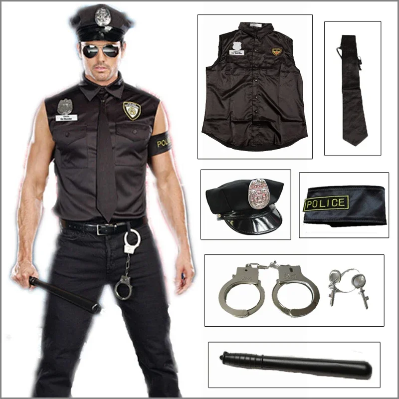 Umorden Halloween Costumes Adult America U.S. Police Dirty Cop Officer Costume Top Shirt Fancy Cosplay Clothing for Men