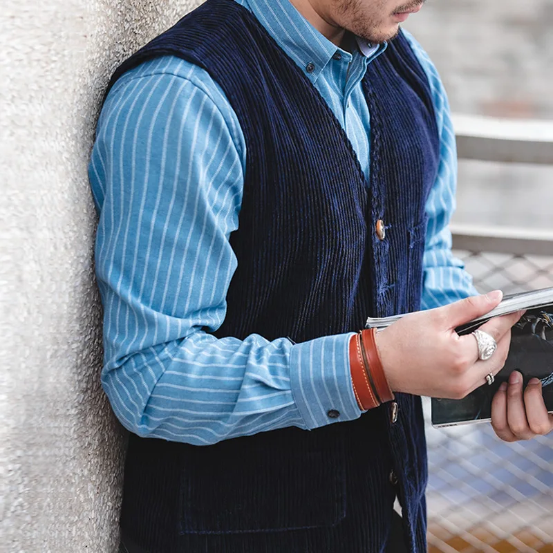 Maden coletes masculinos de veludo vintage, casual francês, casacos ao ar livre, colete de caça, cordões roupas