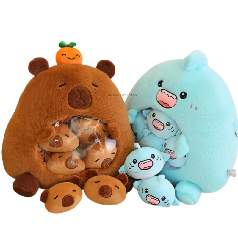 

Creative 6pc Mini Stuffed Capybara Blue Shark Pudding Snack Toy In A Capibara Bag Cushion Infant Hug Throw Pillow Learning Toy