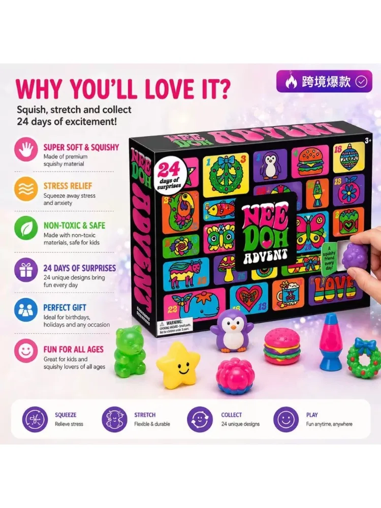 Weihnachts- und Oster-Adventskalender mit 24 Einzigartigen Niedlichen Squishy Fidget-Spielzeugen, Langsam Zurückfedernd, Angstlösend, Überraschungs-Geschenkbox