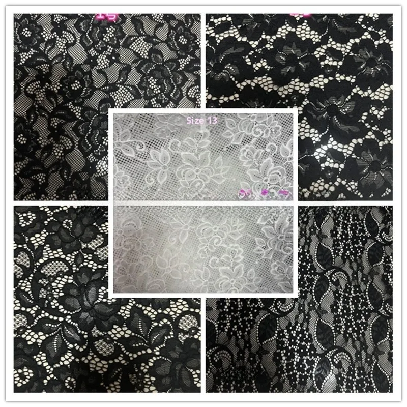 

Thin Black White Floral Hollow out Lace Elastic Fabric Base Shirt Dress Wedding Skirt Clothing Material Chinese Style Home Fa...