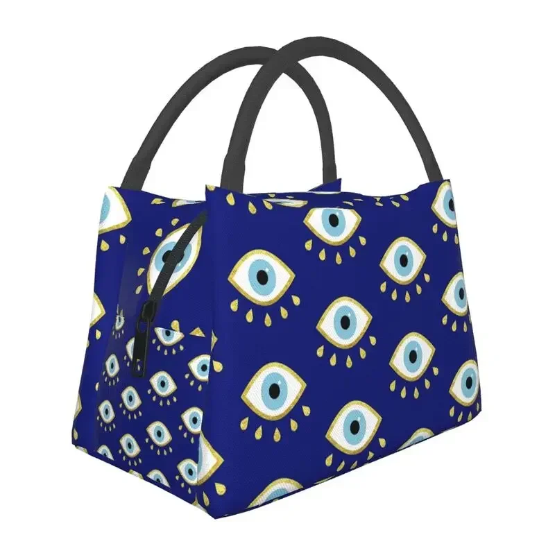 

Magic Blue Eye Talisman Insulated Lunch Bags for Women Bohemian Amulet Portable Cooler Thermal Bento Box Outdoor Camping Travel