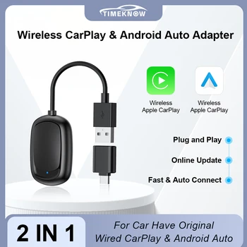 TIMEKNOW NEW Wireless CarPlay Adapter Android Auto Dongle Wireless Smart Mini Box For Apple iPhone Android Phone Car play USB