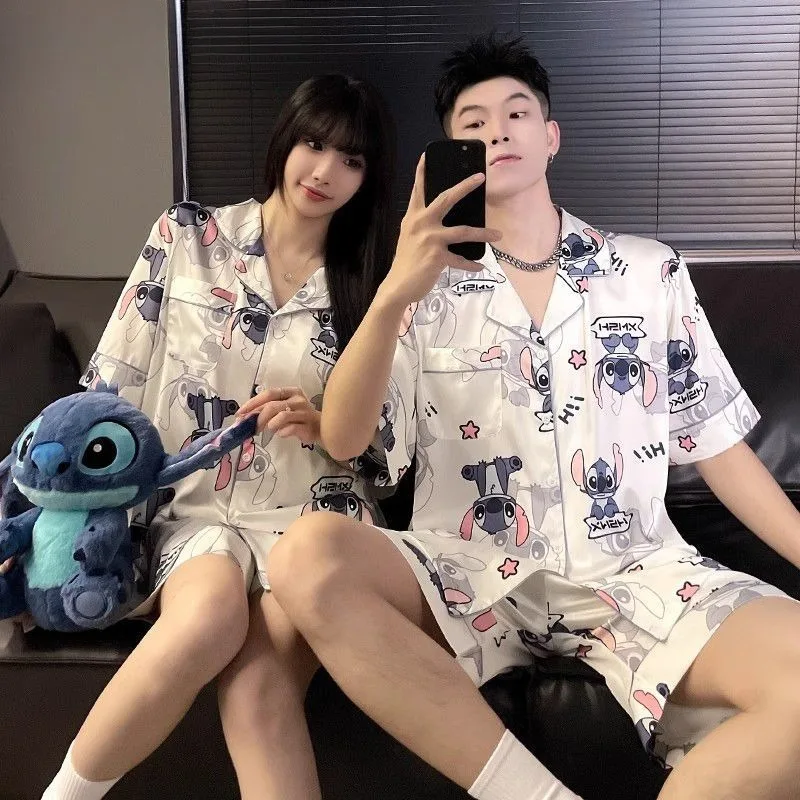 

Cartoon animation Stitch couple pajamas women summer short-sleeved shorts suit summer men casual home clothing suit wholesale