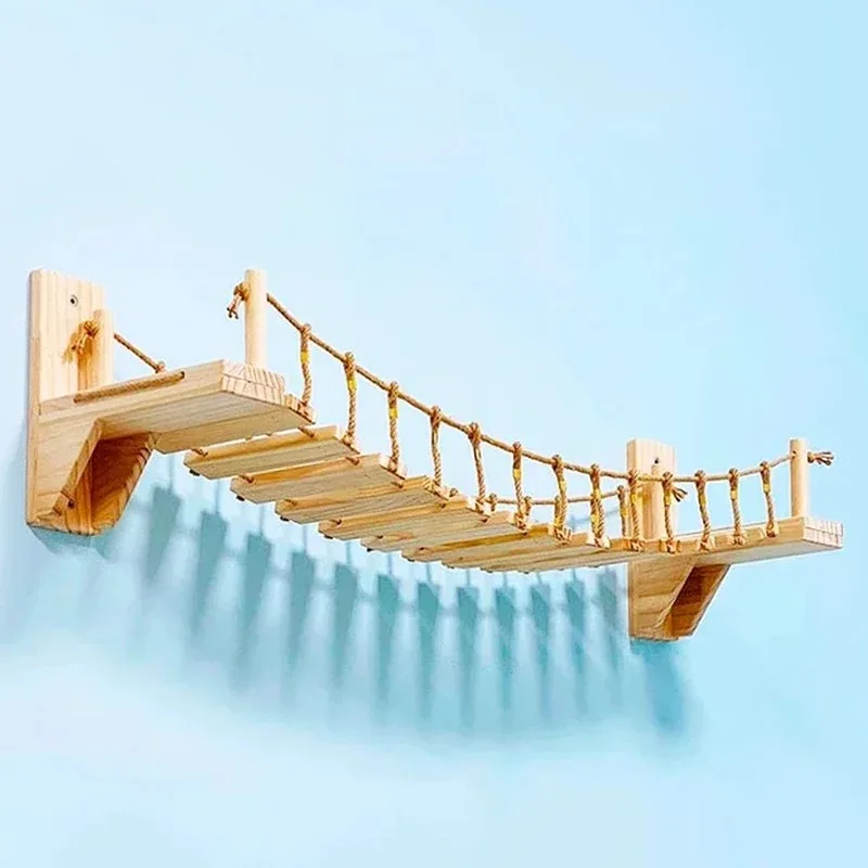 

Solid Wood Pine Cat Suspension Bridge Wall Mounted Cat Hiding House Climbing Hanging Ladder Cats Toys Stairs Pets Products