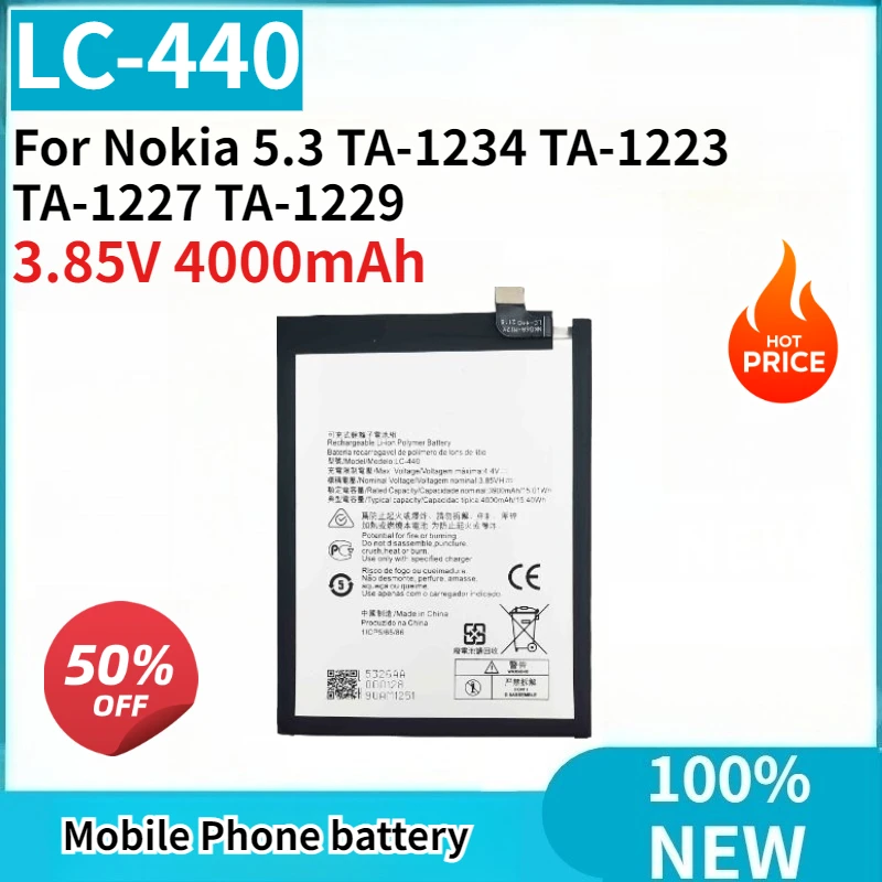 

High Capacity LC-440 3.85V 4000mAh Mobile Phone Battery For Nokia 5.3 TA-1234 TA-1223 TA-1227 TA-1229 Replaceable Battery