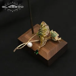 Jewelry Golden Lotus Flower Leaf Natural Freshwater Pearls Brooch Pin Gift for Women Girl Elegant Pins Fashion Jewelry Gifts
