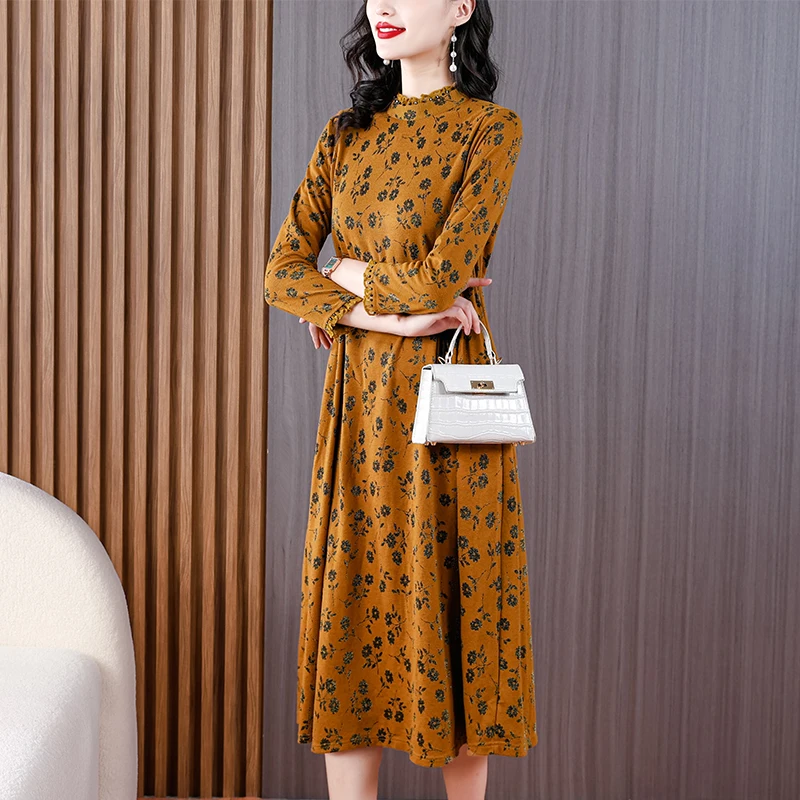 2023 New Fashion Printed Dress women's Autumn Retro brokered Flower Bottom Dress coreano allentato stretto holiday Party Vestidos