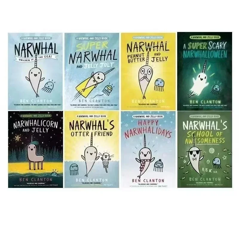 8 เล่ม Narwhal และ Jelly Storybook หนังสือภาพเด็กหนังสือการ์ตูนเด็กอ่านหนังสือภาษาอังกฤษของขวัญ