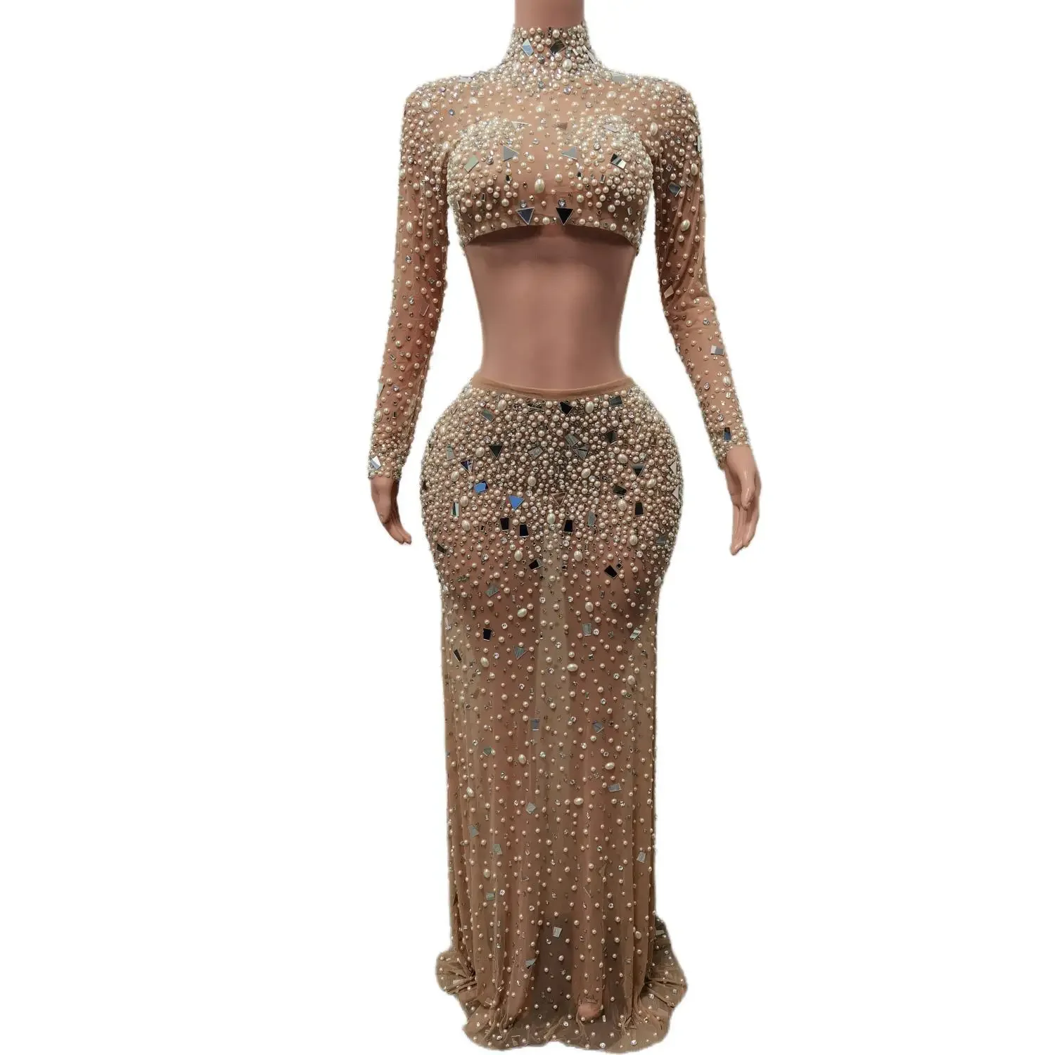 Luxury Women Sexy 2-Piece Sets Rhinestone Dance Dress Nightclub Sequin Outfit Stage Sexy Skinny Costume Birthday Prom Show Dress