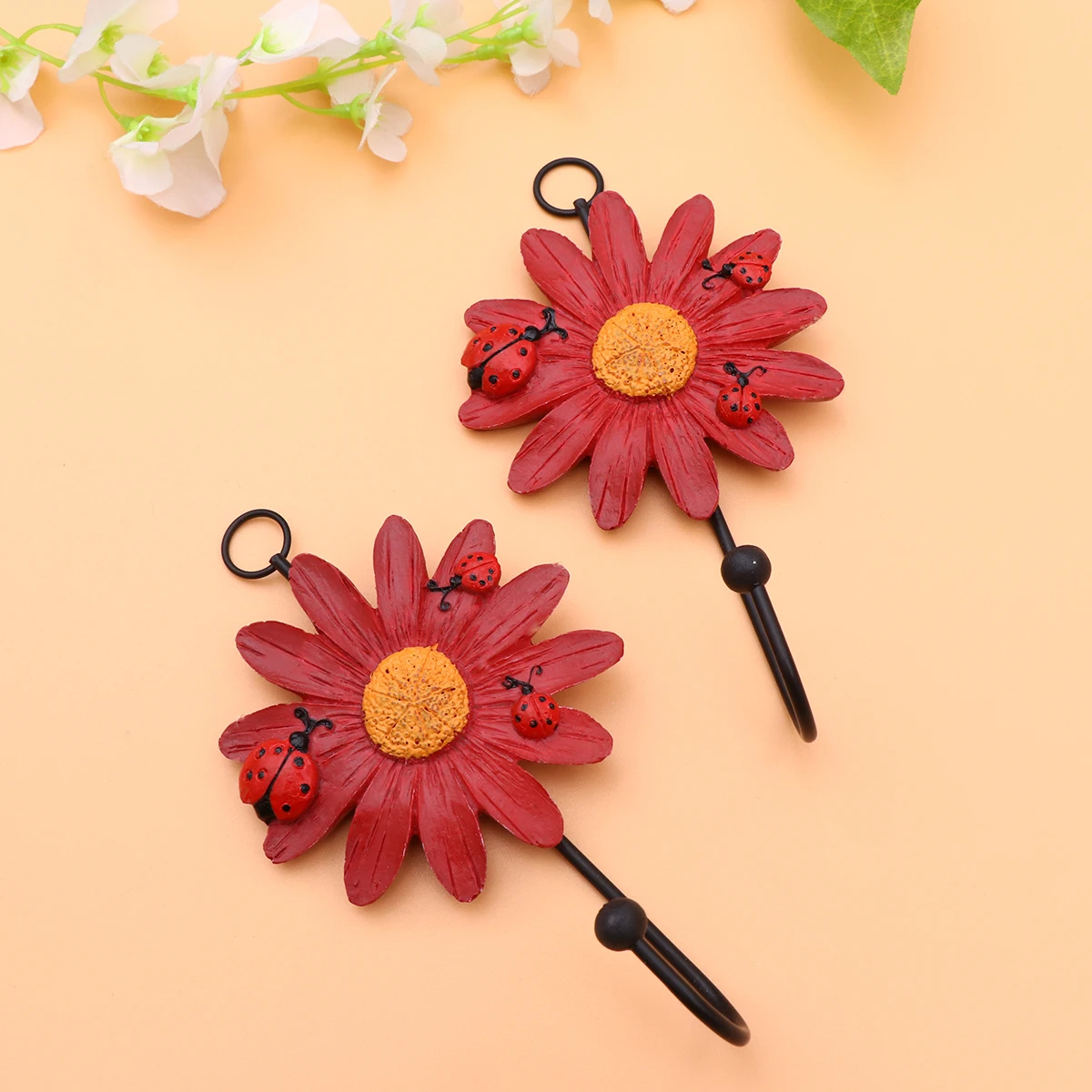 

4 Pcs Wall Hooks Yellow Resin Daisy Home Decor Kitchen Bathroom Bedroom Key Belts Towel Universal Hanger Storage