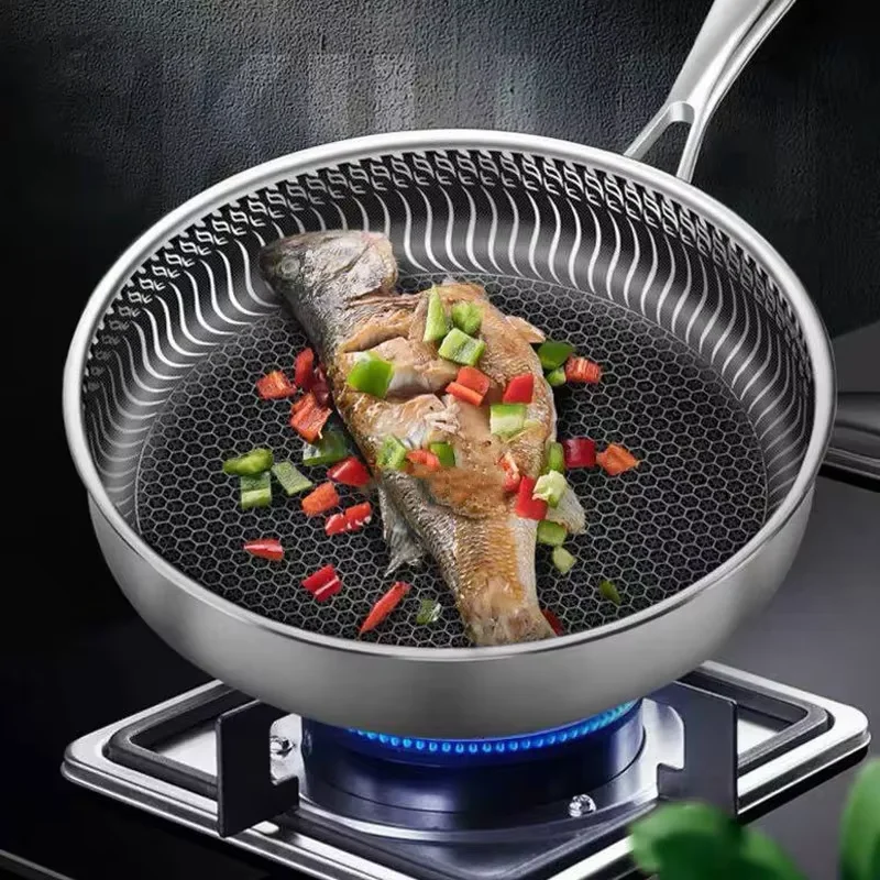 Sartén de acero inoxidable de tres capas para todo el cuerpo, sartén Wok de acero inoxidable 316, sartén de panal de doble cara adecuada para todos los estufas