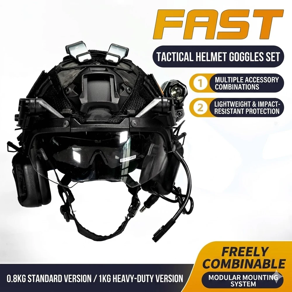 Tactical Helmet with Flip-up Goggles Set Engineering Protective Action Version Combat Helmet for Airsoft Paintball CS Game
