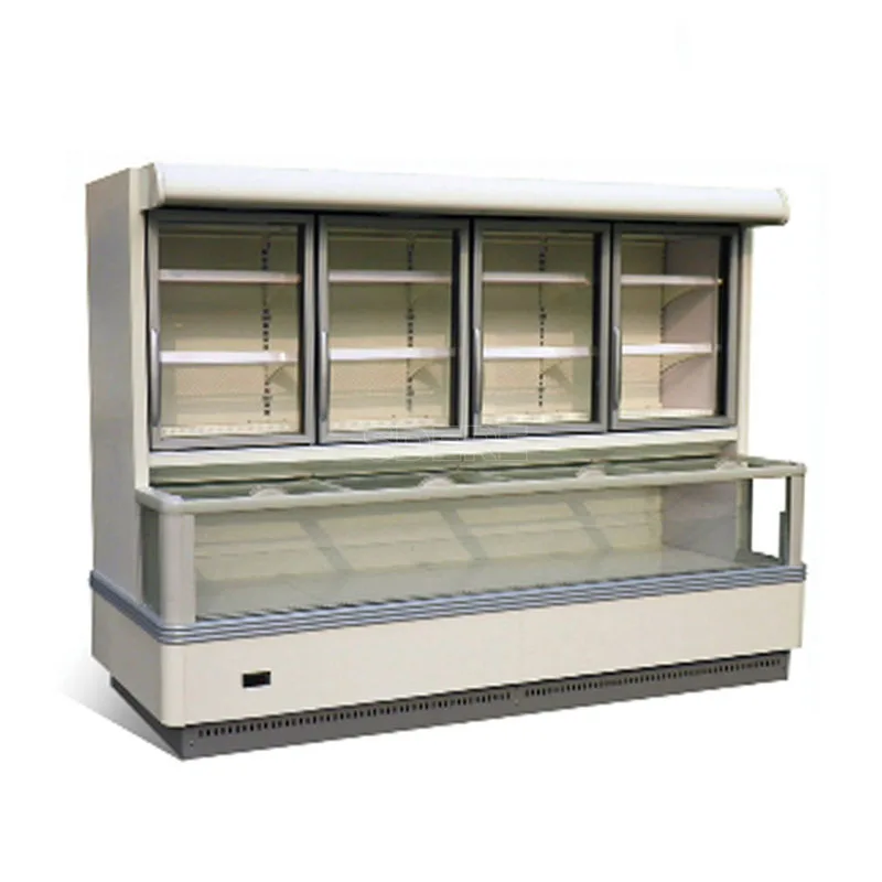 تخصيص سوبر ماركت الهاتف المحمول جزيرة خزانة تعزيز المكونات في عرض الثلاجة المبرد نظام الصف التجاري