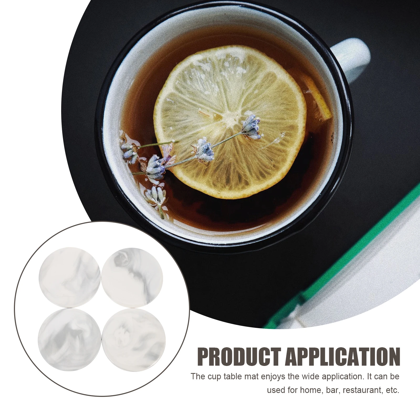 

4pcs Marble Coasters Ceramic Wood Round Heat Insulation Pads Table Mats Easy Clean Home Bar Restaurant Use