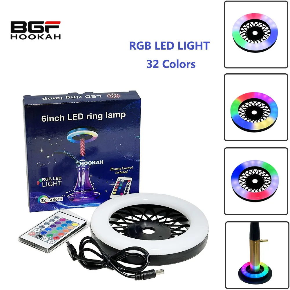 

6 Inch 32 Colors Remote Control Universal Hookah LED Ring Lamp Shisha Narguile Chicha Cachimbas Hookah Light for Hookah Tray