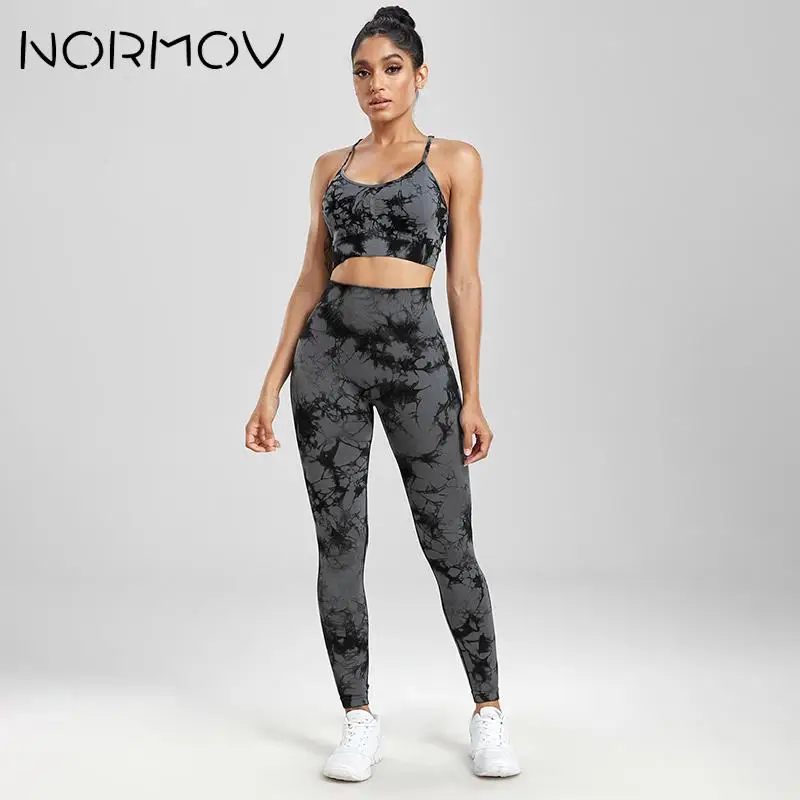 NORMOV Newest Tie Dye Yoga Sets Printing 1/2/3 PCS Gym Set For Women Seamless Leggings Bra Shorts Summer Fitness Outfits