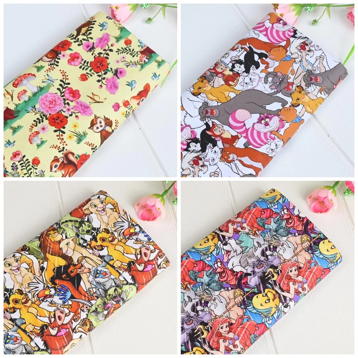 Width 110cm Disney Princess Mermaid Bambi The Lion King Cotton Fabric for Tissue Sewing Quilting Fabric Needlework Material