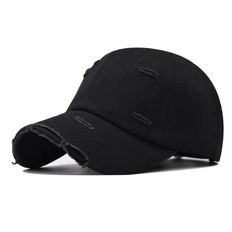 Baseball Cap Snapback Hat Ripped baseball cap Pure color baseball cap Water washing Hole Spring Autumn Cap  Hip Hop Fitted Cap