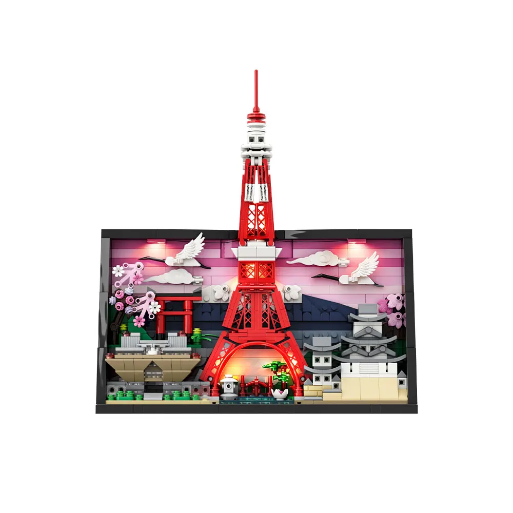 Japanese Postcard Building Blocks Kit Tokyo Tower Scenic with Lights Creative Cityscape Picture Frame Home Decor Toy Adult Gift