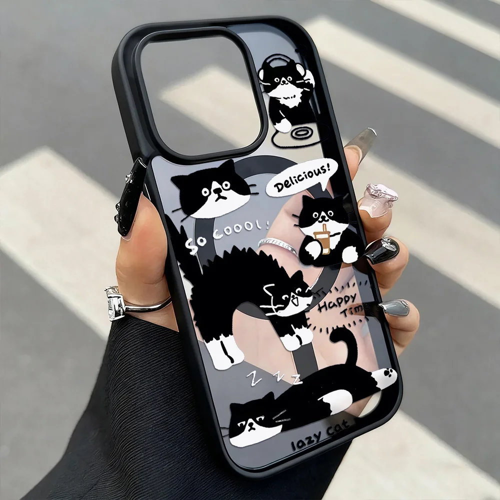 Funny Black Cat Wireless Charging Phone Case for iPhone 17 16 Pro Max 11 13 14 12 Air For Magsafe Silicone Shockproof Cover