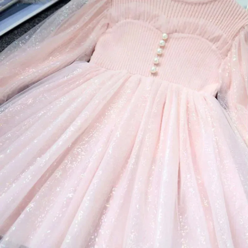 Nuevo 2025 Otoño Invierno suéter tejido de lana vestido de estilo británico vestidos para niñas para fiesta boda ropa de niña ★ ★ ★   jj.