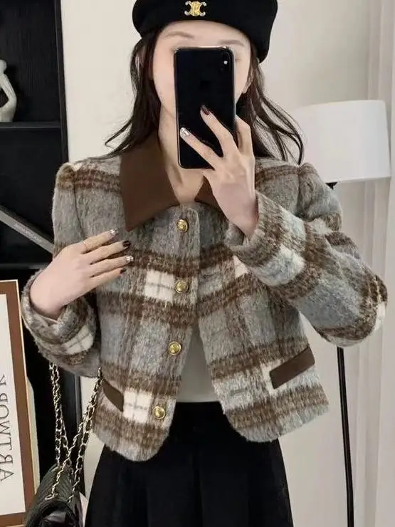 

Французское утепленное шерстяное пальто/куртка для женщин, зимнее теплое фланелевое пальто с пуговицами, прямого кроя, для повседневной носки