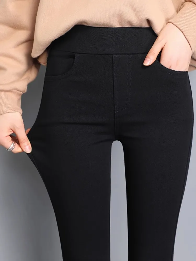 Black High-Waisted Elastic Fitted Pants Women's Autumn Spring Small Size Magic Slimming Capri Pants Casual Long Trousers