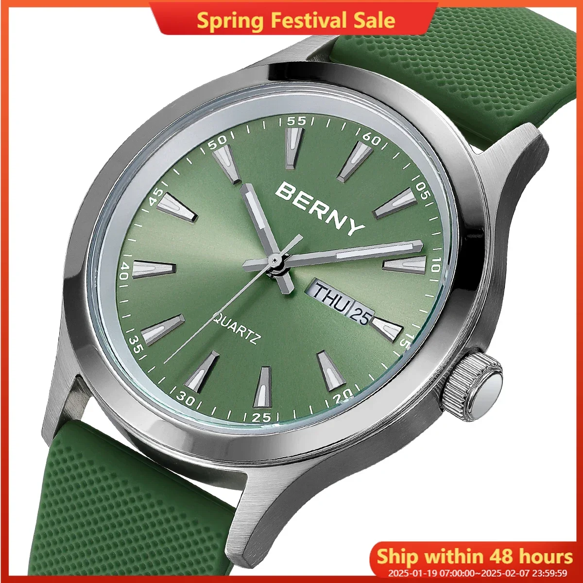 BERNY Watches for Men 40mm Luminous Elegance Dress Quartz Watch Calendar Week Luxury Waterproof Casual Business Men's Wristwatch